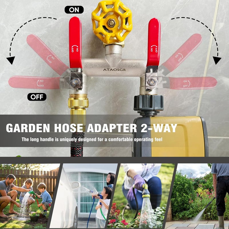 ATAOSGR Garden Hose Splitter, 2 Way Heavy Duty Outdoor Faucet Splitter, Extra Long Handles High Flow Hose Adapter,with Shutoff Valves,3/4" GHT Thread - Image 5